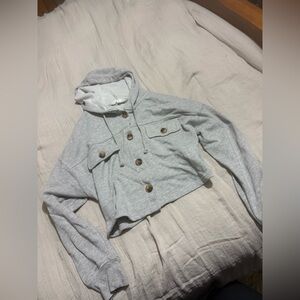 Hippie rose cropped button up hoodie